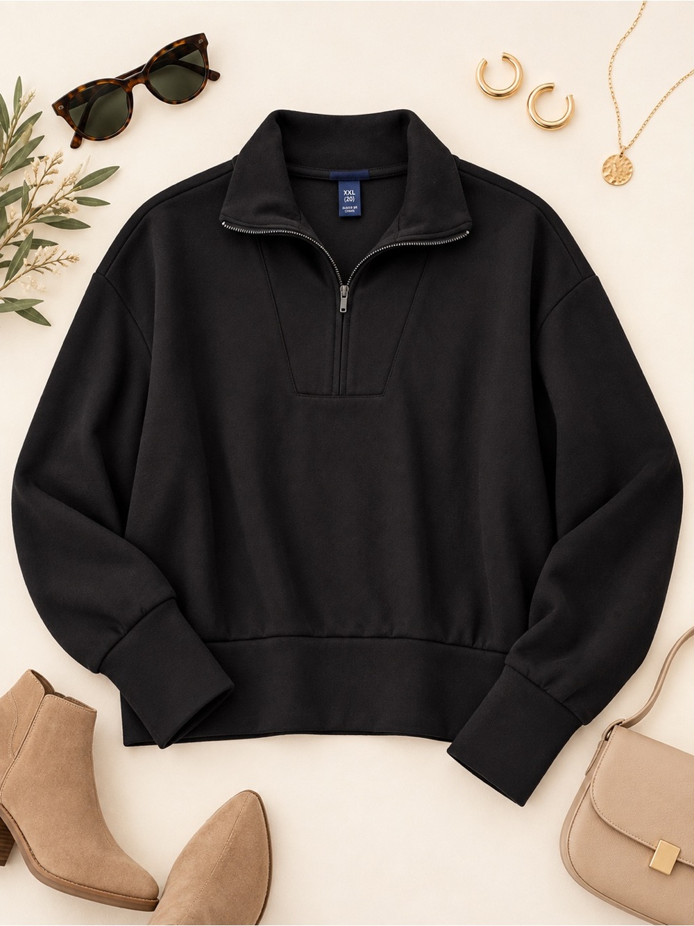 Scoop Black Quarter Zip Pullover Sweatshirt Size XXL 20 Oversized